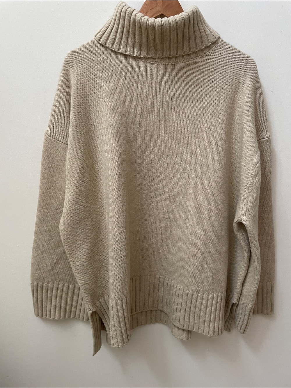 H&M Oversized Beige Turtleneck Knit Sweater